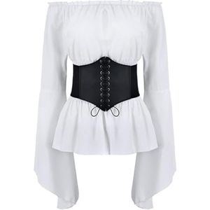Middeleeuwse kleding Dames Gothic Steampunk Lange Mouw Off Shoulder Corset Top en Riem Victoriaans Renaissance Kostuum