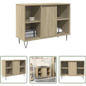 The Living Store Badkamerkast 80x33x60 cm bewerkt hout sonoma eikenkleurig - Badkamerkast - Badkamerinrichting - Opbergruimte - Houten Badkamerkast - Sonome Eiken
