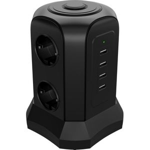 Allteq - Stekkerdoos - 6-voudig - 4x USB - 2 meter - Zwart