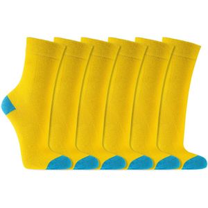 Kindersokken | Contrasterende hiel en teen | Kleur: Geel | Maat: Diverse maten | 6 paar