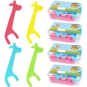 40 stuks Floss-sticks voor Kinderen - Tandfloss voor Nauwe Interdentale Ruimtes - Giraf Handvat - 4 Kleuren - Ongewaxte Flos - Antislip - Per Doos van 40 stuks