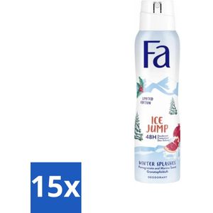 15 x Fa - Deodorant Spray - Winter Splashes Ice Jump - Koel - 48 uur Bescherming - 150 ml - Deodorant Spray - 48 Uur Bescherming - Winter Splashes Ice Jump - Koel - Geur