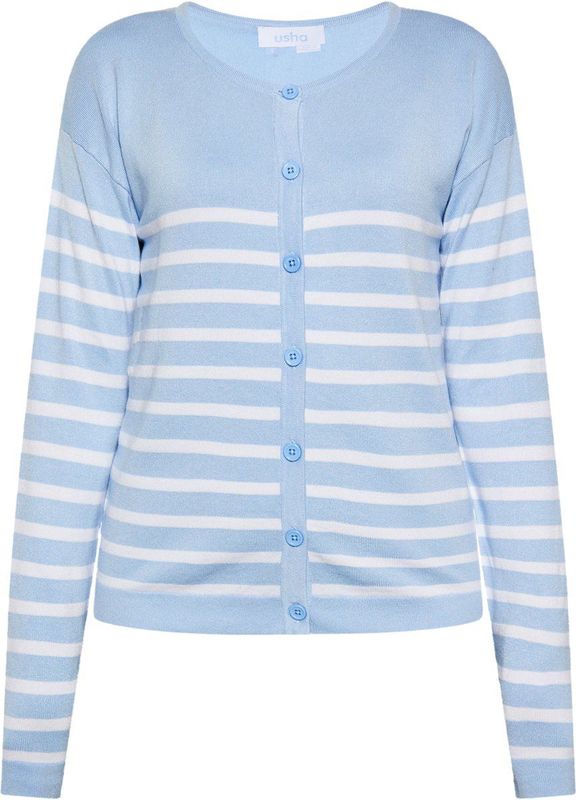 usha - BLUE LABEL - Gebreid Vest - Lichtblauw/Wit - Lange Mouw