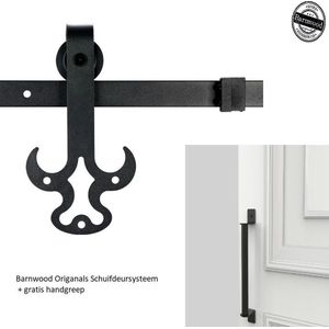 Barnwood Originals Stier - Schuideurbeslag - Schuifdeursysteem met Deurgreep - 200 cm rails - Zwart