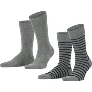 Esprit - Fine Stripe - Huissokken - Grijs - 2-Pack van Organisch Katoen