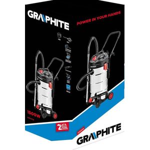 Graphite Bouwstofzuiger 1500w Voor Droog En Nat Vuil Incl. Hulpstukken 40L Tank 3 Standen Schakelaar Grote Duw Hendel
