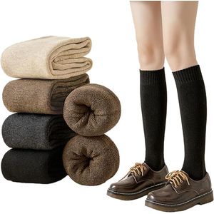 4 paar kniekousen voor dames - wintersokken - thermosokken voor dames - gebreide sokken - wintersokken en laarzen - zwart/donkergrijs/koffie/havermout - maten 35-40