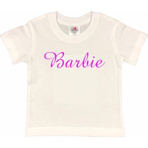 Barbie T-shirt wit met FLUOR pink Opdruk (maat 122/128)