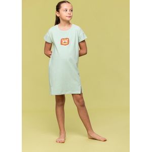 Woody slaapkleed meisjes/dames - lichtroze/groen gestreept - leeuw - 241-10-DZA-Z/912 - maat 140