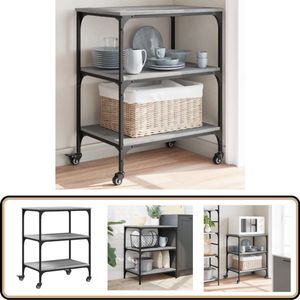 vidaXL Keukentrolley - 60x41x76 cm - Grijs Sonoma Eiken Keuken Trolley - Vintage Stijl - Opbergruimte - Houten Kast - Keuken Organisatie