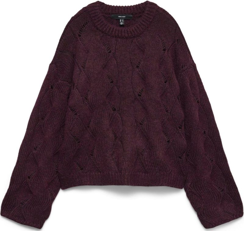 Vero Moda Trui Vmnewlina Ls O-neck Pullover 10335024 Winetasting/w. Melange Dames Maat - XL