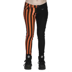 Banned - Half Black Half Striped Skinny fit broek - XL - Oranje/Zwart