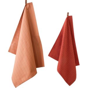 Ten Cate Keukenhanddoeken Set - 1x Keukendoek 50x50 & 1x Theedoek 60x65 - Terra