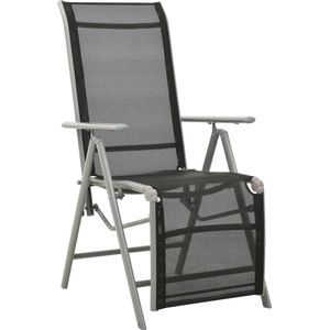 vidaXL Verstelbare Tuinstoelen 2 st Zilver/Zwart Tuinstoel - Lounge Stoel - Buitentijns Meubel - Aluminium Stoel - Zwarte Stoel