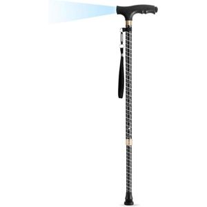 Wandelstok verstelbaar voor heren en dames - telescopische led wandelstok zwart - in hoogte verstelbaar van 60 cm-94 cm - antislip onderkant