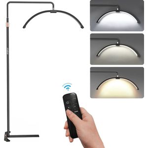 Halve Maan Lamp - Verstelbaar Bi-Color Vloerlamp - Perfecte Verlichting voor Make-Up en Live Streaming - Telefoonhouder + Afstandsbediening Inbegrepen - Zwart