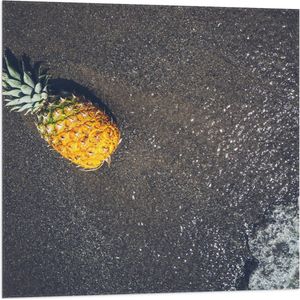 Vlag - Ananas op het Strand met Zee - 80x80 cm Foto op Polyester Vlag