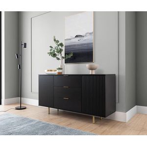 Nubia K2D3SZ ladekast - dressoir 150 x 41 cm - 3 lades - zwart met gouden poten