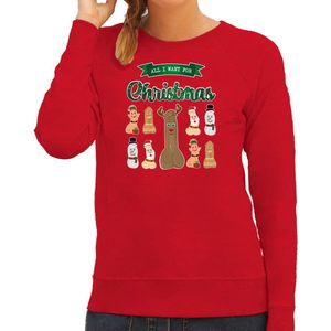 Bellatio Decorations foute kersttrui/sweater dames - All I want for Christmas - rood - piemel/penis L