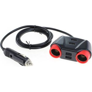Sigarettenaanstekerplug splitter met 2x 12-24V en 4x USB-A poort / zwart/rood - 1,2 meter