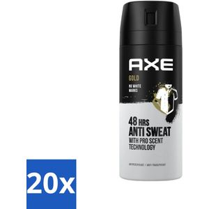 20 x Axe Anti-transpirant Spray Gold 150 ml - Langdurige Bescherming - 72 Uur - Anti-witte Strepen - Frisheid