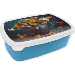 Broodtrommel Blauw - Lunchbox - Brooddoos - Vaas - Kleuren - Stilleven - 18x12x6 cm - Kinderen - Jongen