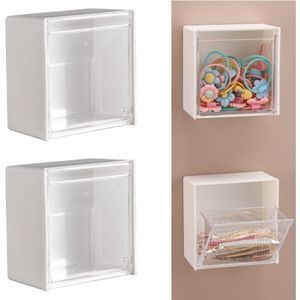 2 stuks - opbergdoos voor aan de muur - Cosmetische wattenschijfjeshouder - Opbergdoos met klapdeksel voor aan de muur - Diverse opbergdozen - Wit - 8,5 * 4,6 * 8,5 cm - Geschikt voor het opbergen van wattenbolletjes, tandzijde en haaraccessoires