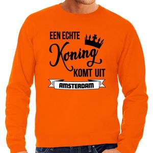 Bellatio Decorations Oranje Koningsdag sweater - echte Koning komt uit Amsterdam - heren - trui XL