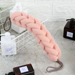 Daity 1 stuk gevlochten spons voor de rug met koordgreep, lange rekbare scrubspons voor het lichaam, gaas voor de doucherug voor mannen en vrouwen (roze)