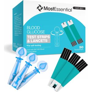 MostEssential Premium Glucosemeter Navulset - Set van 50 Teststrips & 50 Lancetten