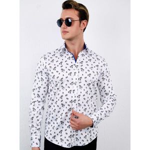 Luxe Satijnen Blouse Heren met Print - Slim Fit - 3105 - Wit