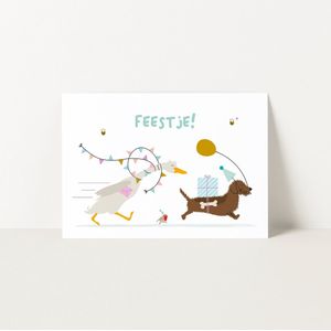 Uitnodiging kinderfeestje - 8 stuks - 'Waar is dat feestje?' teckel - Inclusief enveloppen - Uitnodigingskaarten - Uitnodigingen verjaardag - Uitnodiging feestje (jongen of meisje)