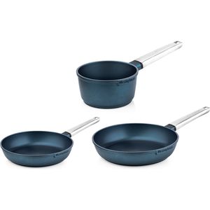 Westinghouse Pannenset - Performance Series Koekenpan 24cm + Koekenpan 28cm + Steelpan 18cm - Blauw - Geschikt voor alle warmtebronnen inclusief inductie