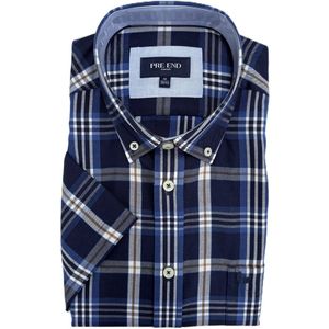 Pre End Overhemd - Korte mouw - Geruit - Strijkvrij - Regular fit - Donkerblauw - Maat 6XL