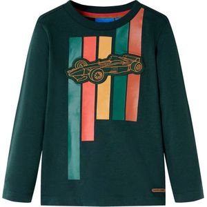 vidaXL - Kindershirt - met - lange - mouwen - 104 - donkergroen