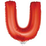 Rode opblaas letter ballon U op stokje 41 cm