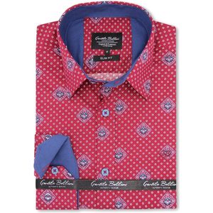 Heren Overhemd - Slim Fit - Circle Dot Motief - Rood - Maat XXL