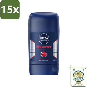 15 x NIVEA MEN - Deodorant Stick - Dry Impact - 50 ml - Grootverpakking - NIVEA MEN Deodorant Stick - Anti-Transpirant Stick - Dry Impact Deodorant - 48 Uur Anti-transpirant - DryPlus Systeem