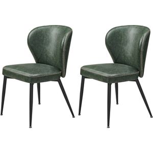 Rootz 2-delige bosgroene eetkamerstoelenset - keukenstoel - gestoffeerde stoelen - stalen frame - hoog elastisch schuim - PU-leer - multiplex - 55 cm x 52 cm x 79 cm