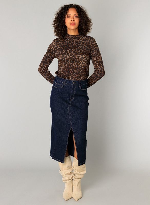 YEST - Celine Bottoms - Denim - Donkerblauw - Midi Jeansrok