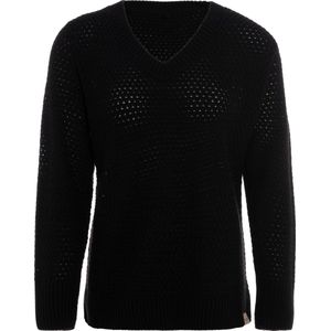 Knit Factory Ilse Gebreide V-hals Trui Gebreide Dames Trui - Grof gebreid - Trui dames winter - Pullover dames - lange mouw - Wintertrui - Damestrui - Boothals - Zwart - 36/38