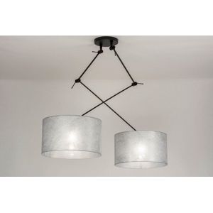 Lumidora Hanglamp 30803 - 2 Lichts - E27 - Zwart - Zilvergrijs - Metaal