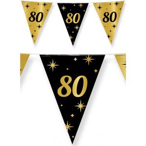 3x stuks leeftijd verjaardag feest vlaggetjes 80 jaar geworden zwart/goud 10 meter