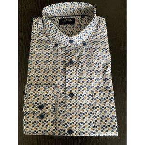 Boston Brothers heren overhemd - heren blouse - 1034 - wit/blauw/oker - lange mouwen - maat M