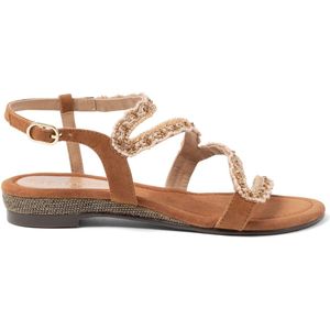 Lazamani - Camila Dames Sandalen Suede Cognac - Maat 38