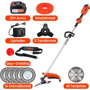 Kibani - Accu Bosmaaier - Elektrische Bosmaaier - Inclusief 21V Accu en Oplader - 5x Onkruidborstel 15CM