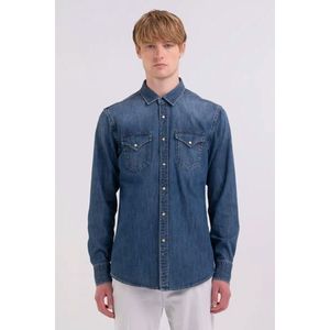 Replay - Casual Shirt - Donker Blauw - 100% Katoen - Lange Mouwen