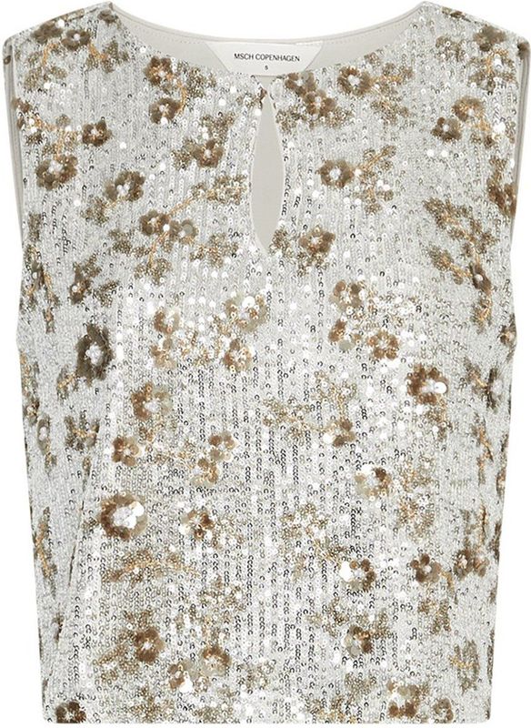 MSCH - Magnolia SL Top EMB - Mouwloze Top - Zilver en Coco