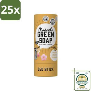 25 x Marcel's Green Soap - Deodorant Stick - Vanille & Kersenbloesem - Langdurige frisheid - 40 gr - Grootverpakking - Deodorant Stick - Vanille & Kersenbloesem - Duurzame Deodorant - Vegan Deodorant - Biologische Deodorant