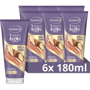 Andrélon 1 Minuut WOW Masker - Oil & Care - verrijkt met arganolie en marula-olie - 6 x 180 ml